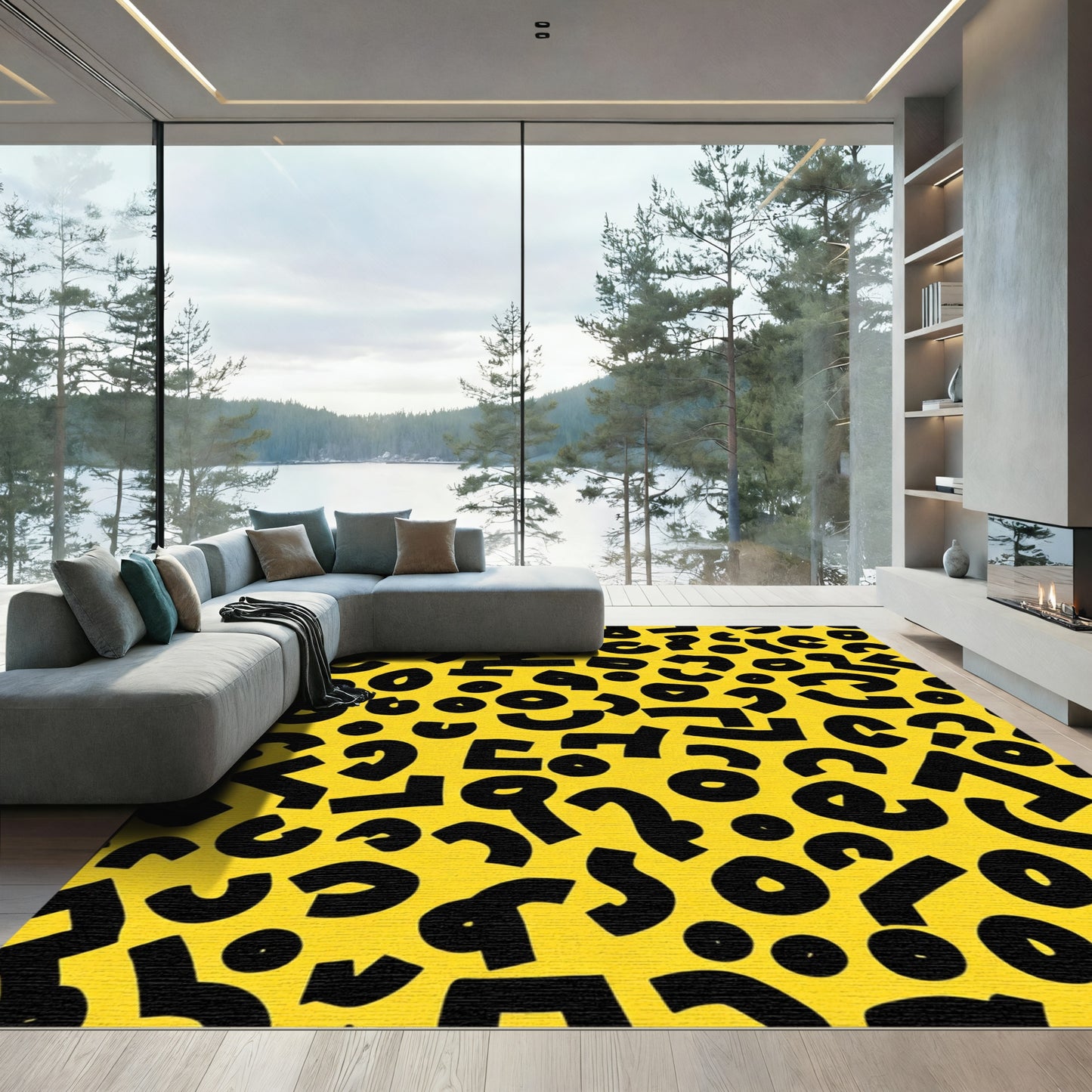 Bold Yellow Black Memphis Shapes Rug