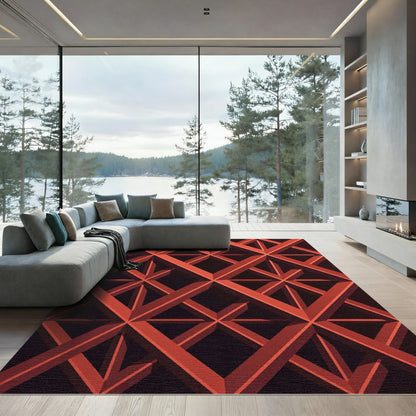 Red Geometric Iron Lattice Texture Rug