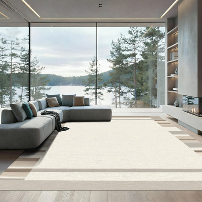 Neutral Tone Striped Border Rug