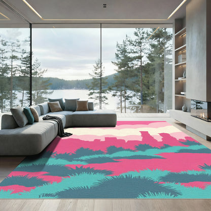 Pink Blue Abstract Sunset Landscape Rug