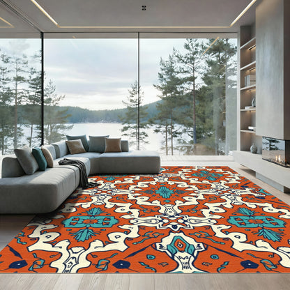 Orange Teal Ivory Baroque Kaleidoscope Rug
