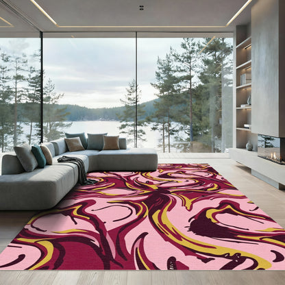 Crimson Pink Swirl Abstraction Rug