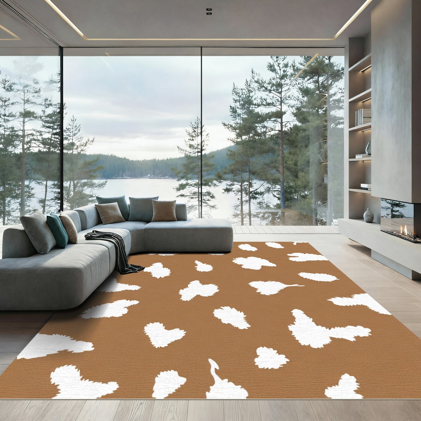 Brown White Irregular Spots Rug