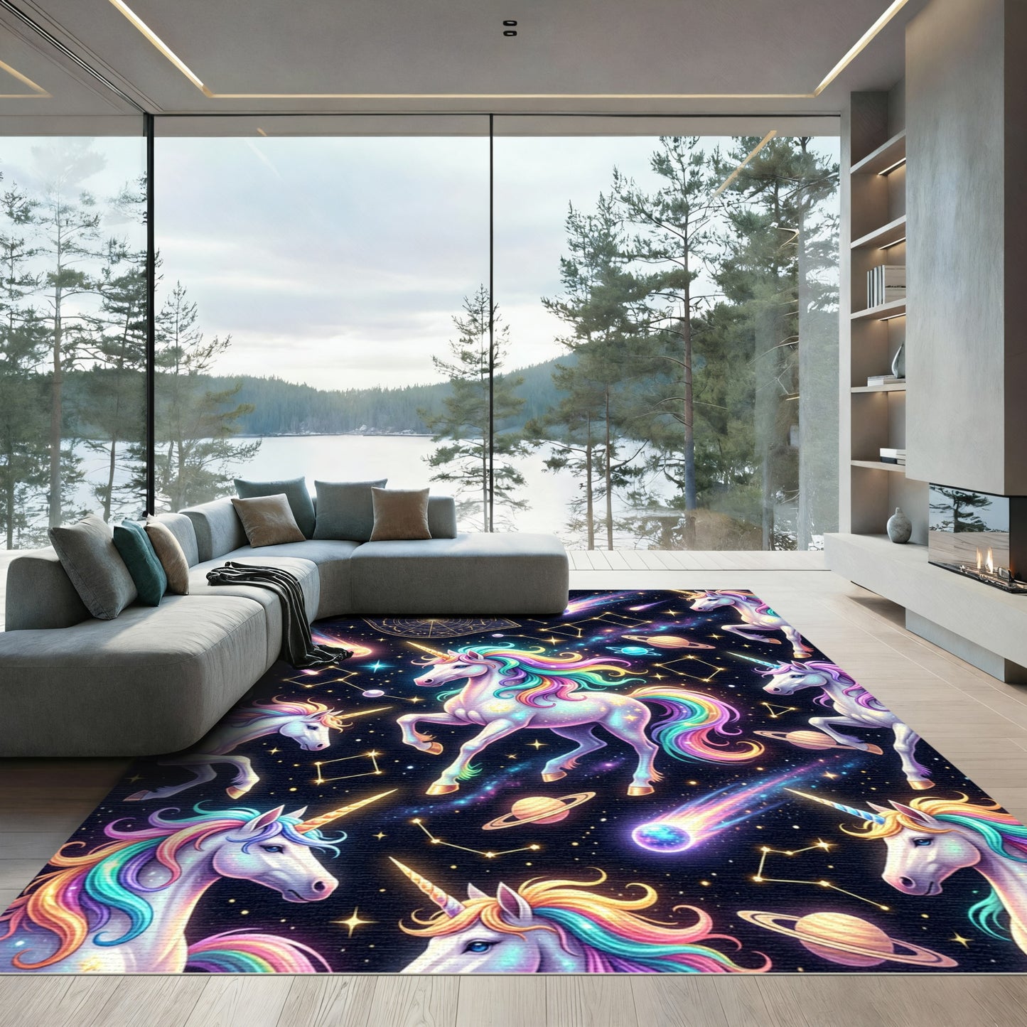 Magical Rainbow Unicorn Celestial Galaxy Space Rug