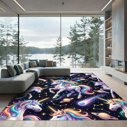 Magical Rainbow Unicorn Celestial Galaxy Space Rug