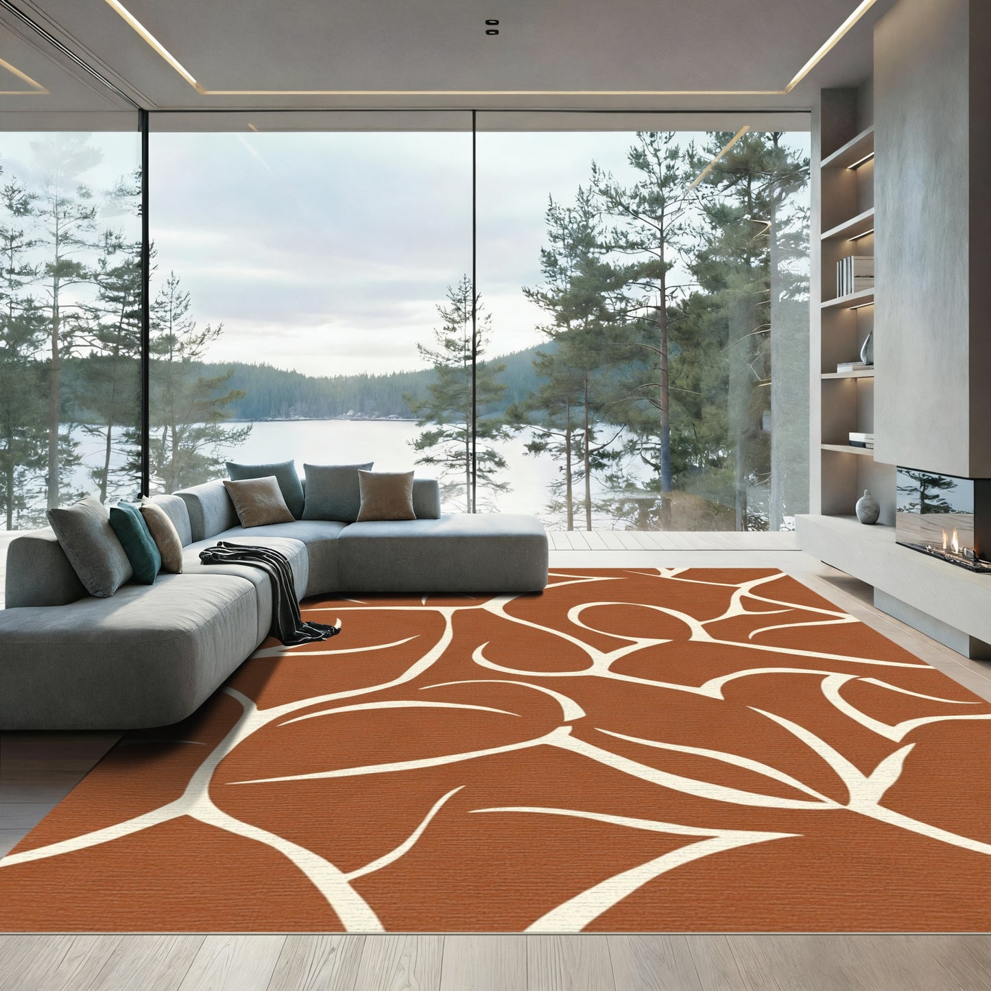 Abstract Organic Ivory Terracotta Swirls Rug