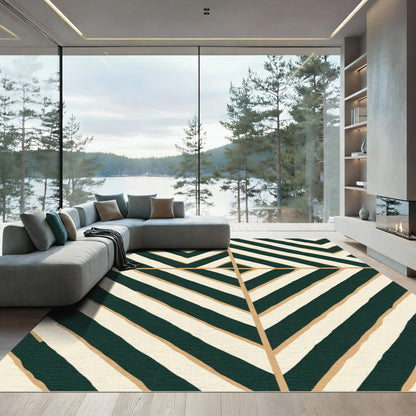 Emerald Ivory Broken Stripe Chevron Rug