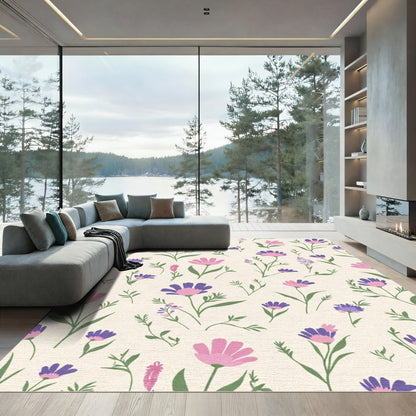 Pastel Violet Pink Floral Meadow Rug