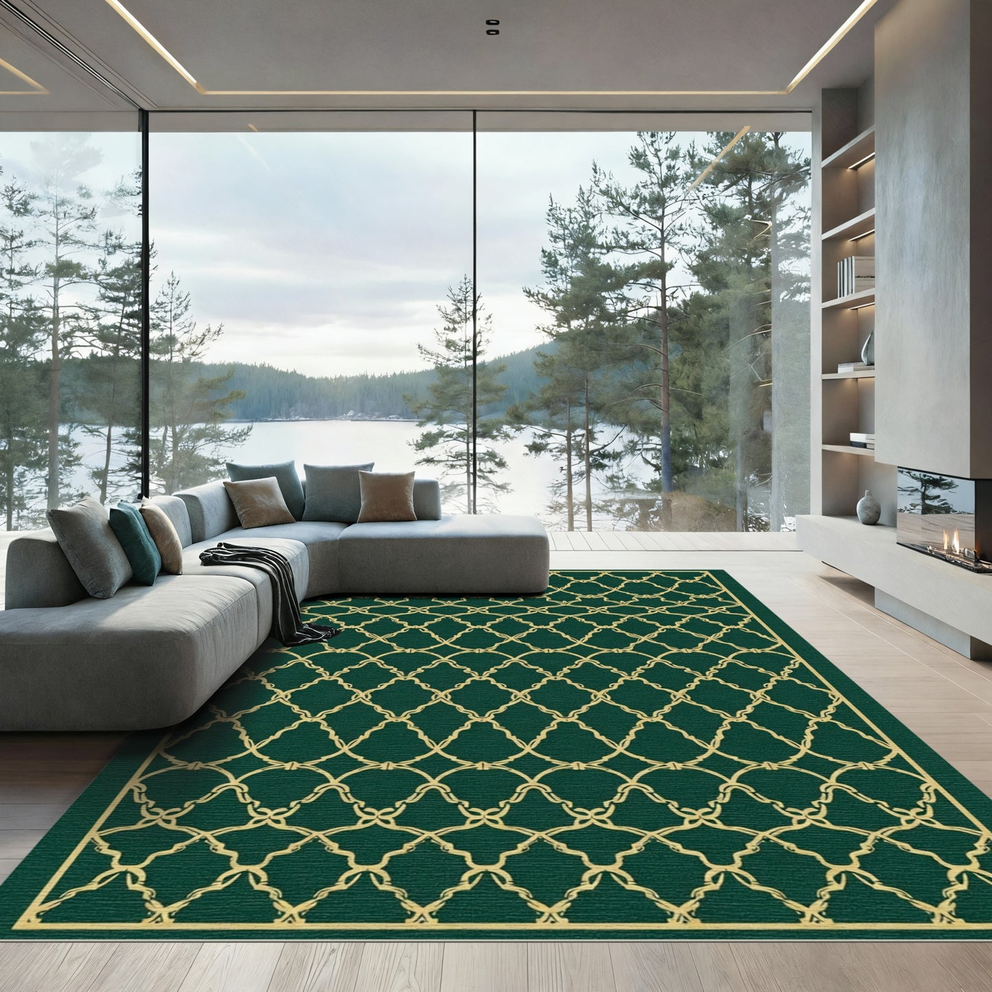 Emerald Gold Lattice Weave Rug