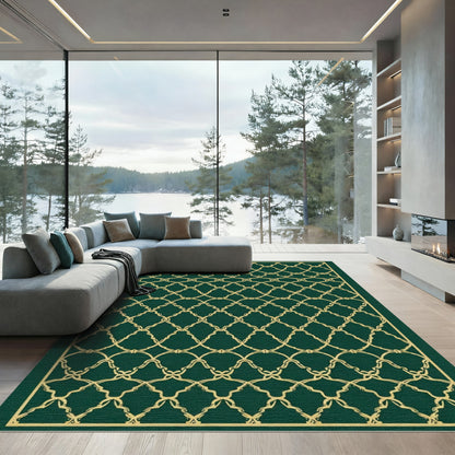 Emerald Gold Lattice Weave Rug