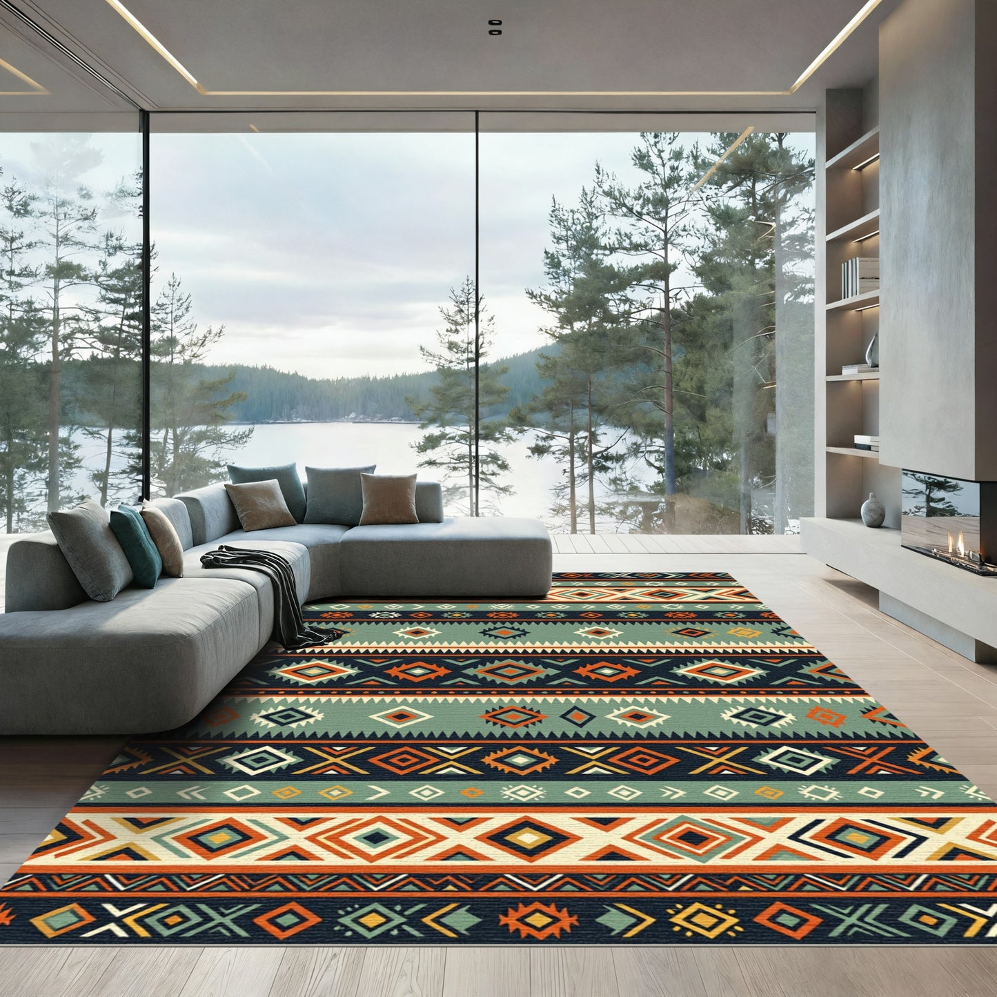 Bold Geometric Tribal Stripe Rug