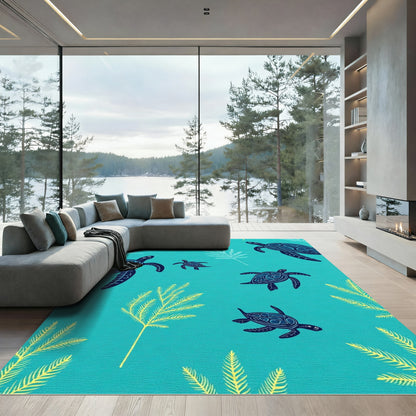 Deep Blue Sea Turtle Aquatic Foliage Rug