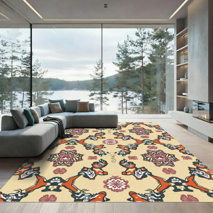 Orange Maroon Floral Motif Rug