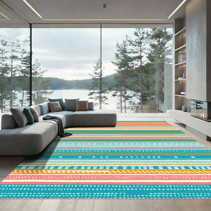 Coastal Striped Dot Aqua Coral Rug