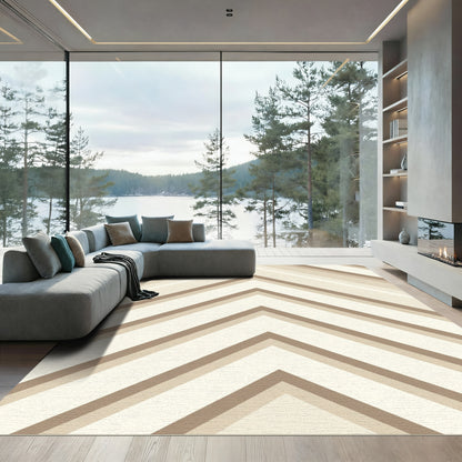 Neutral Chevron Stripes Geometric Rug