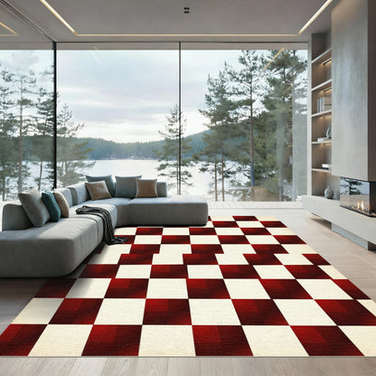 Geometric Burnt Red Gradient Checkered Rug