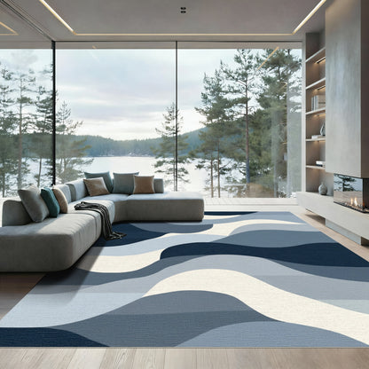 Deep Blue Abstract Wave Layers Rug
