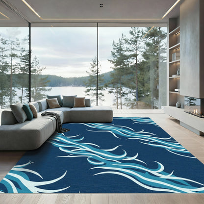 Deep Blue Wavy Swirls Rug