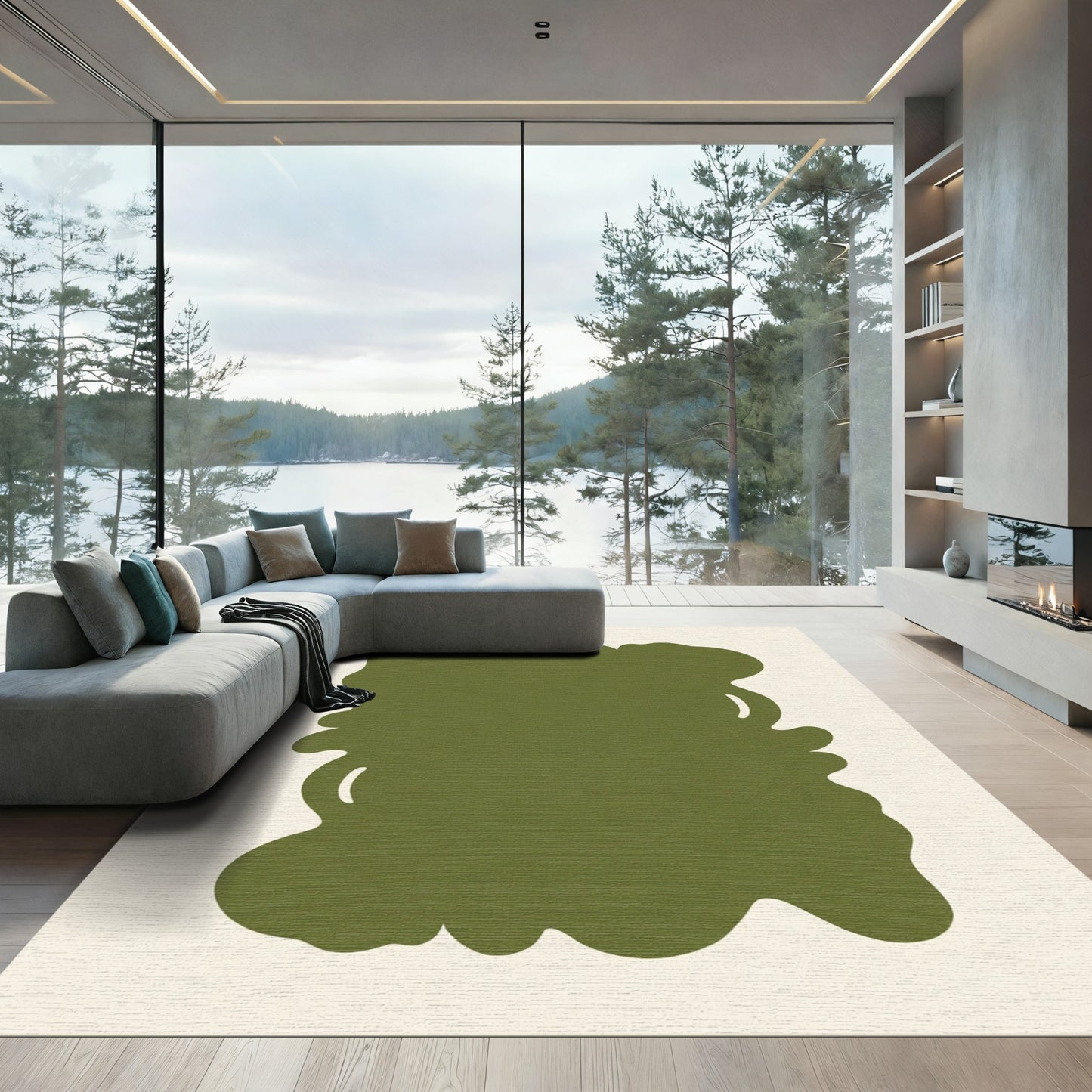Organic Olive Green Organic Shape Rug