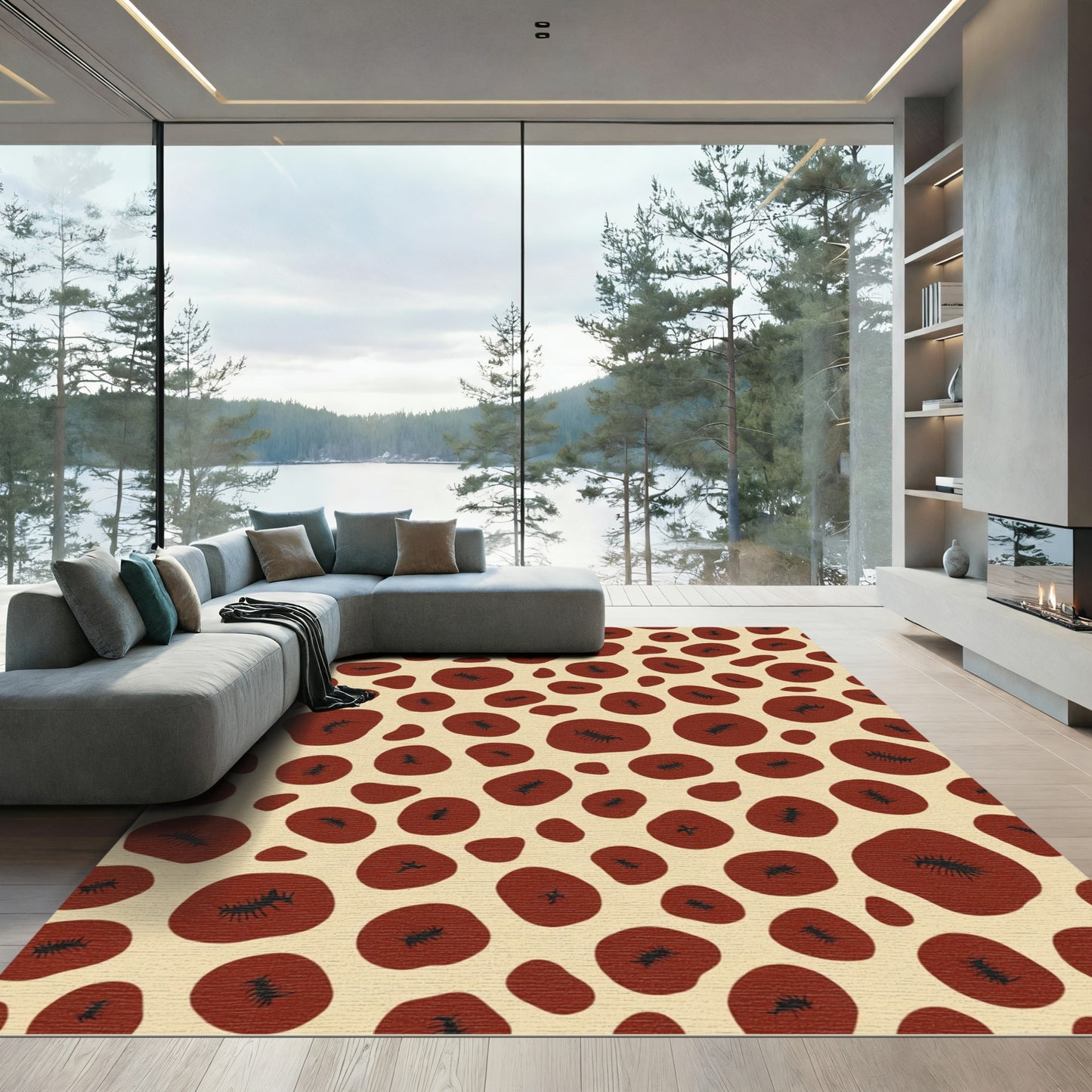 Crimson Pods Scattered Organic Composition Rug