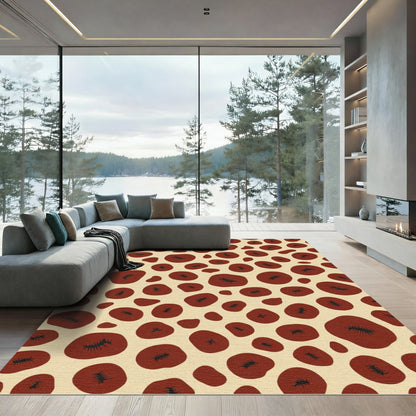 Crimson Pods Scattered Organic Composition Rug