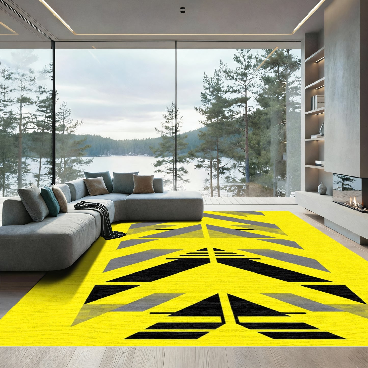 Bold Yellow Gray Abstract Arrows Rug