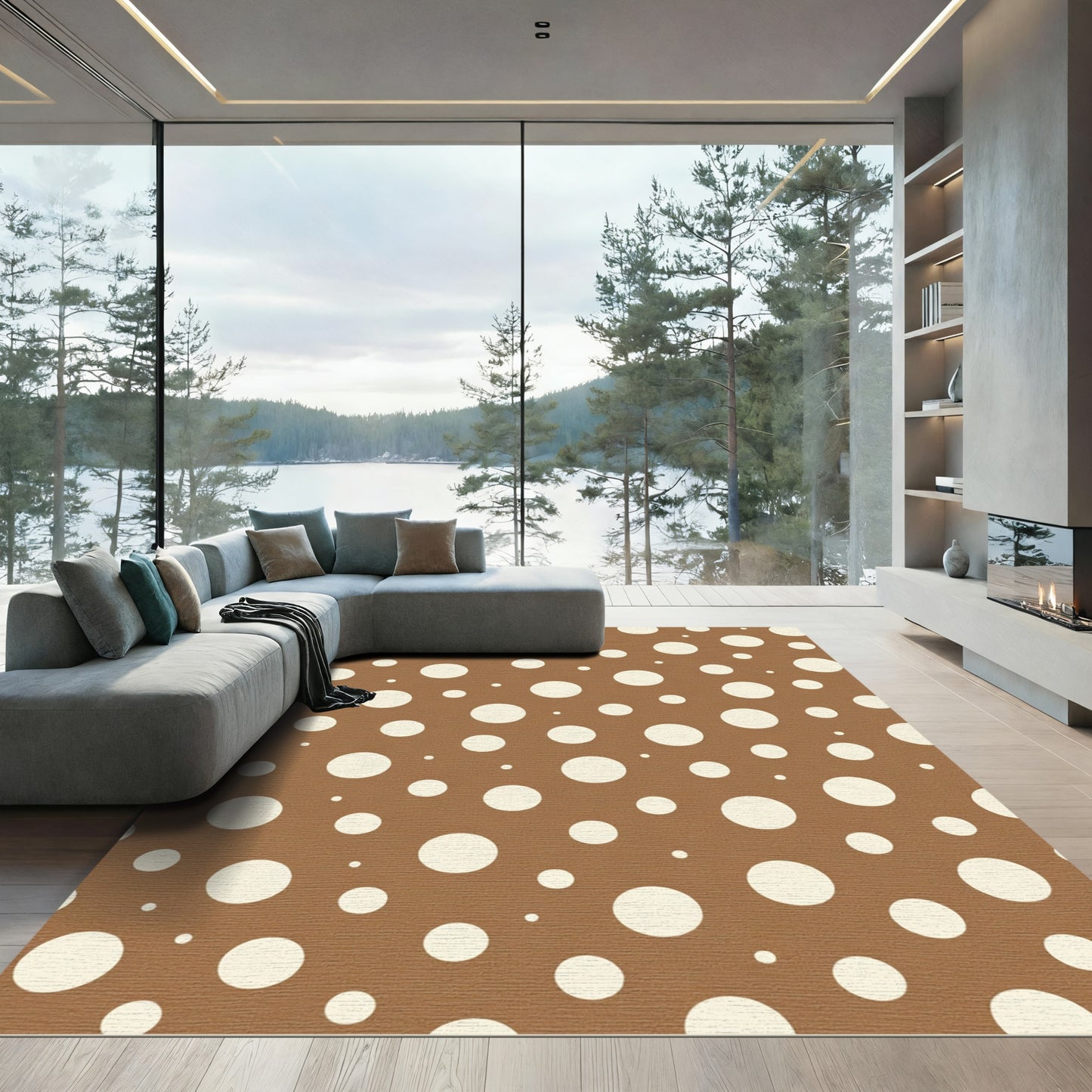 Warm Brown Cream Polka Dot Scatter Rug