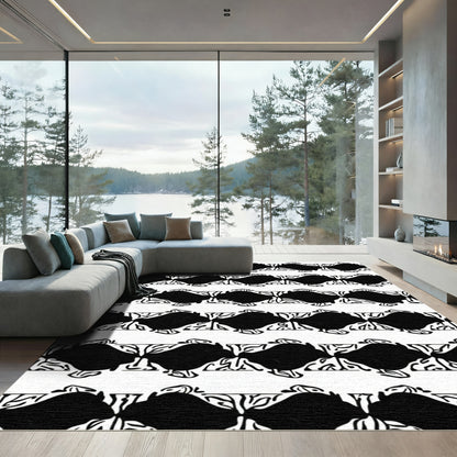 Black White Interlocking Diamond Stripe Rug