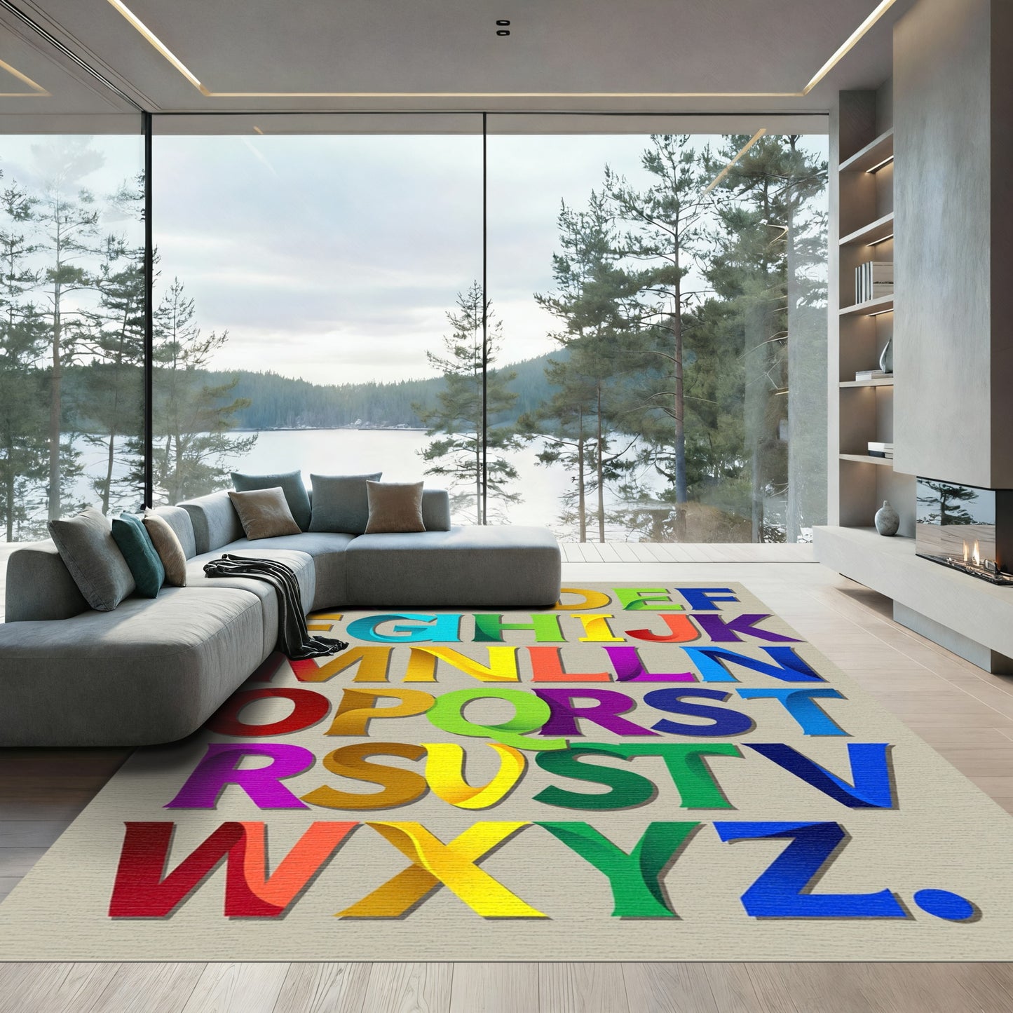 Vibrant Multicolour Alphabet Typographic Art Rug