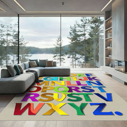 Vibrant Multicolour Alphabet Typographic Art Rug