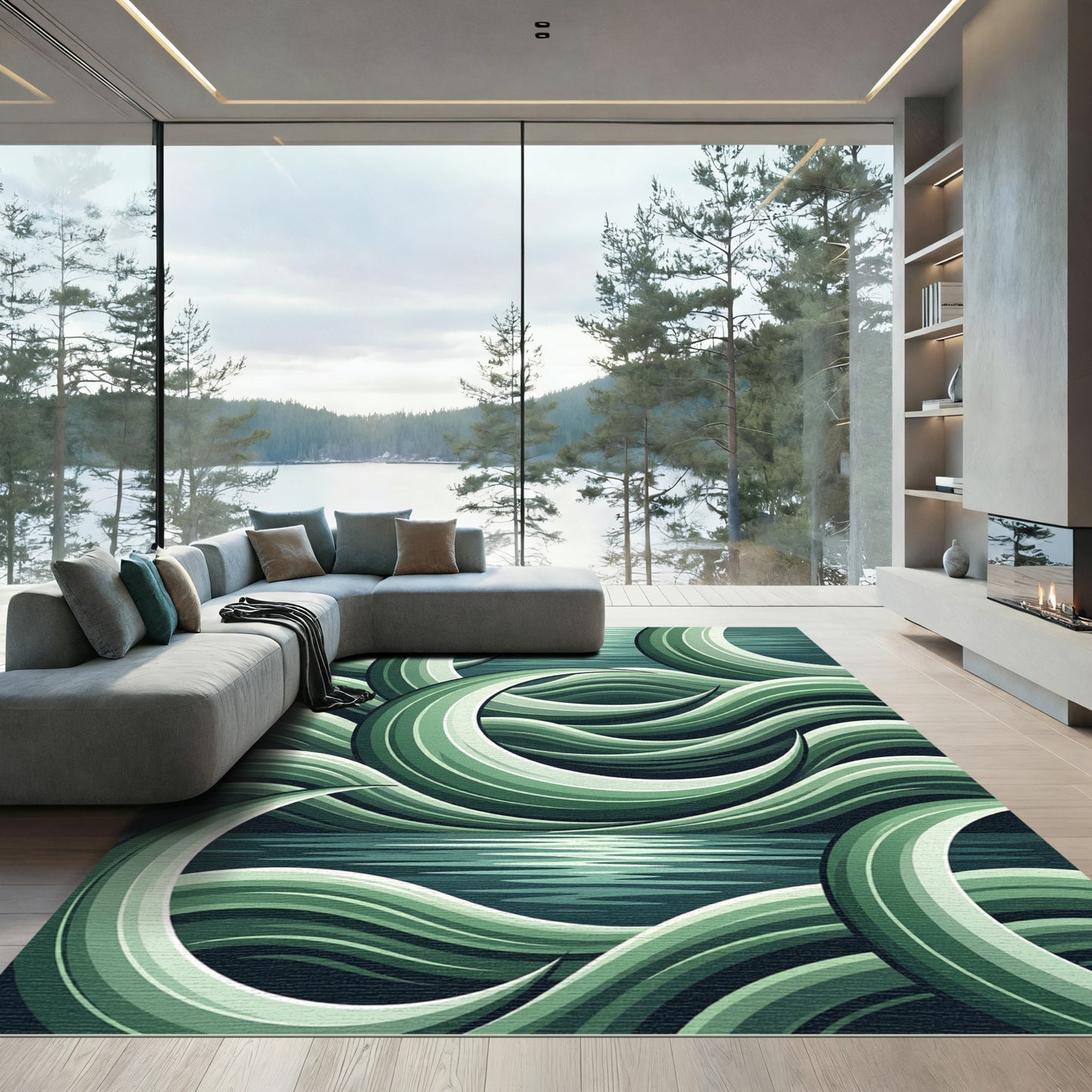 Emerald Swirls Watery Reflection Rug