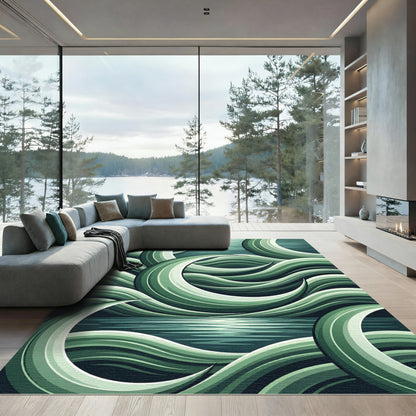 Emerald Swirls Watery Reflection Rug