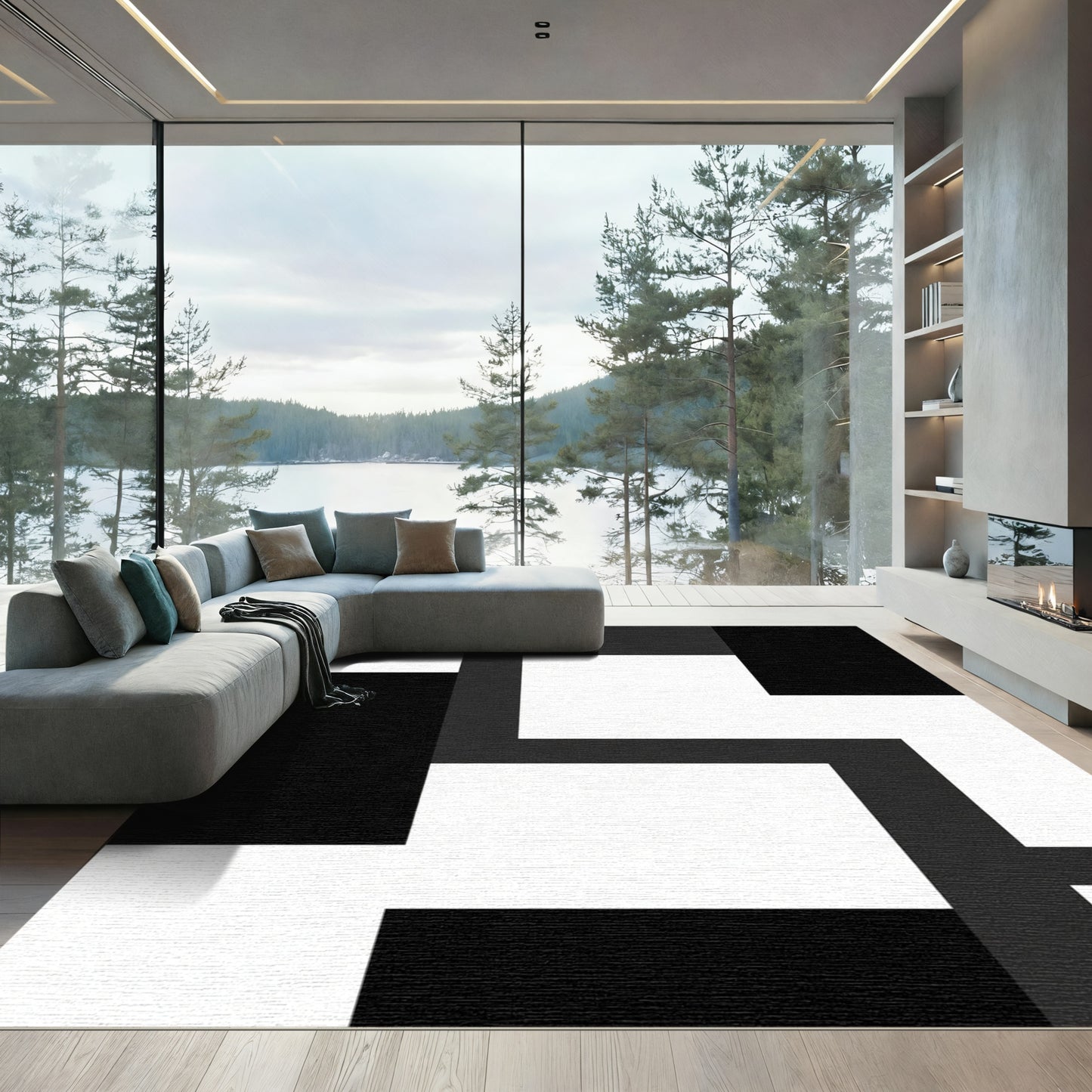 Monochromatic Geometric Block Layout Rug