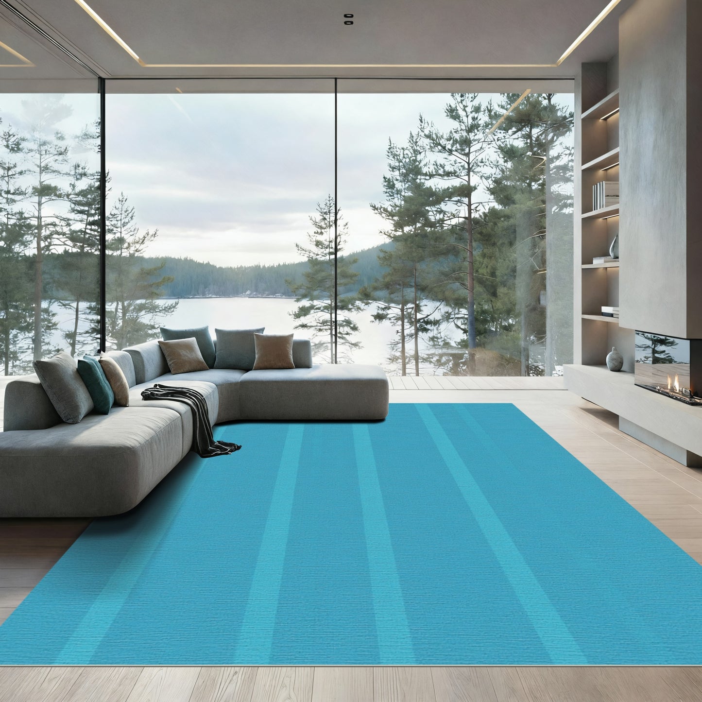 Turquoise Vertical Stripe Gradient Rug