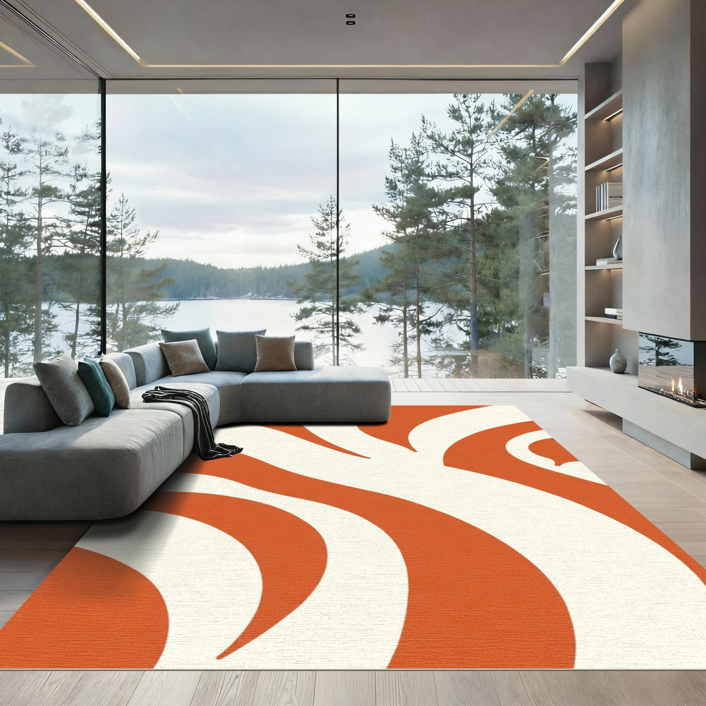Warm Terracotta Swirl Abstract Rug
