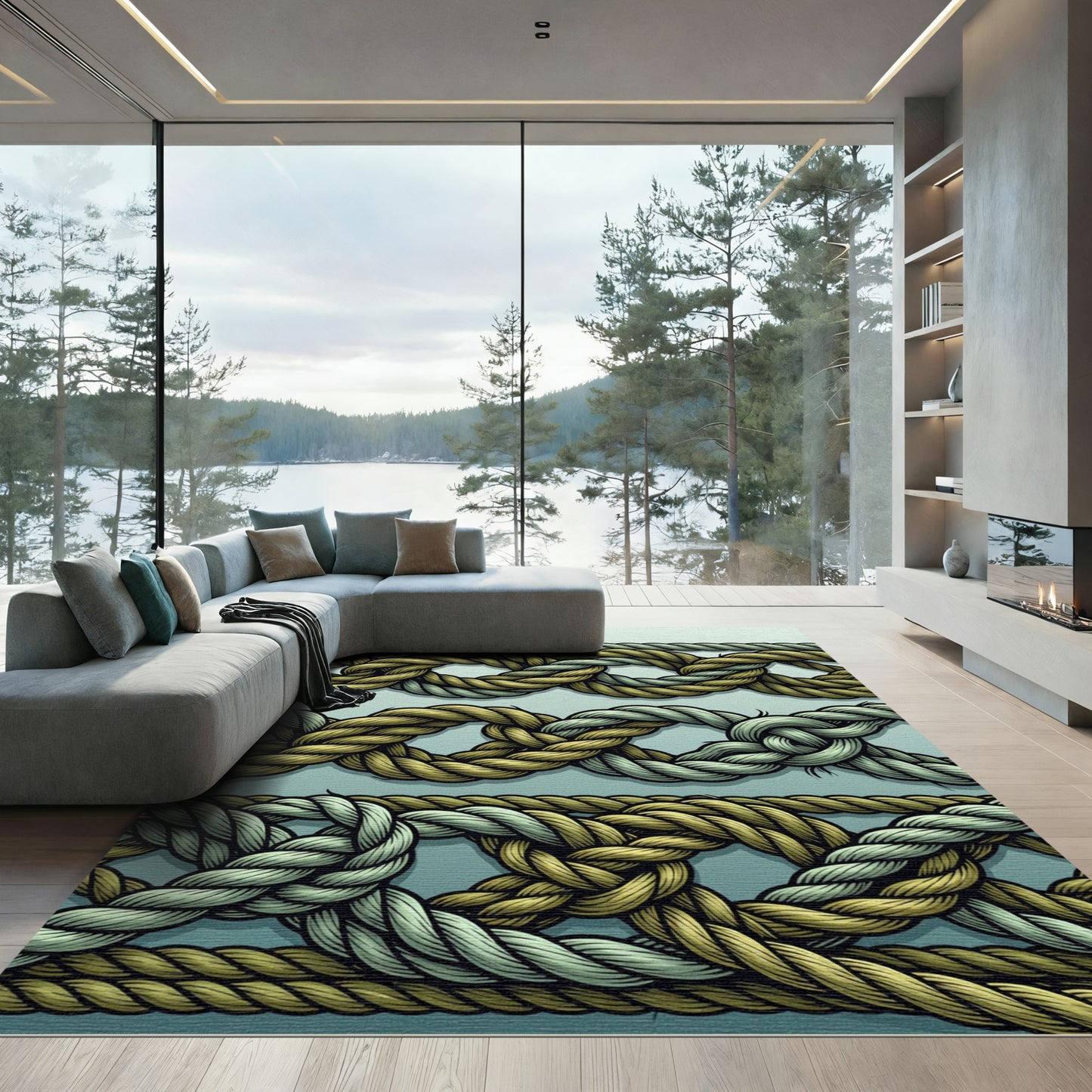 Gold and Gray Nautical Rope Weave Rug