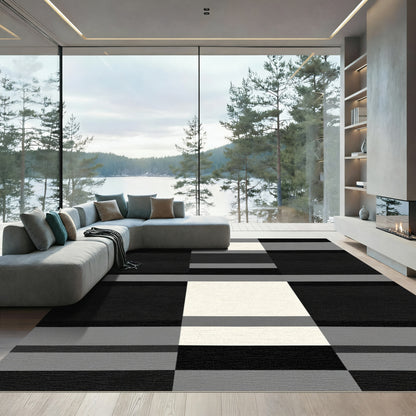 Bold Black White Gray Checkered Rug