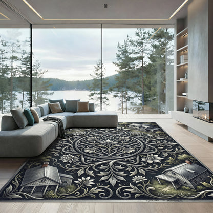 Silver Farmhouse Filigree Floral Medallion Rug