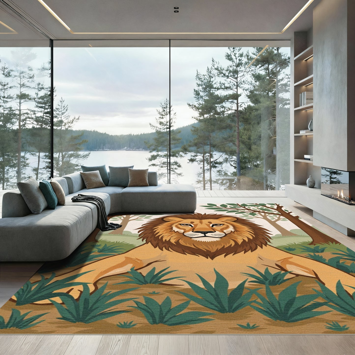 Majestic Lion Forest Portrait Rug