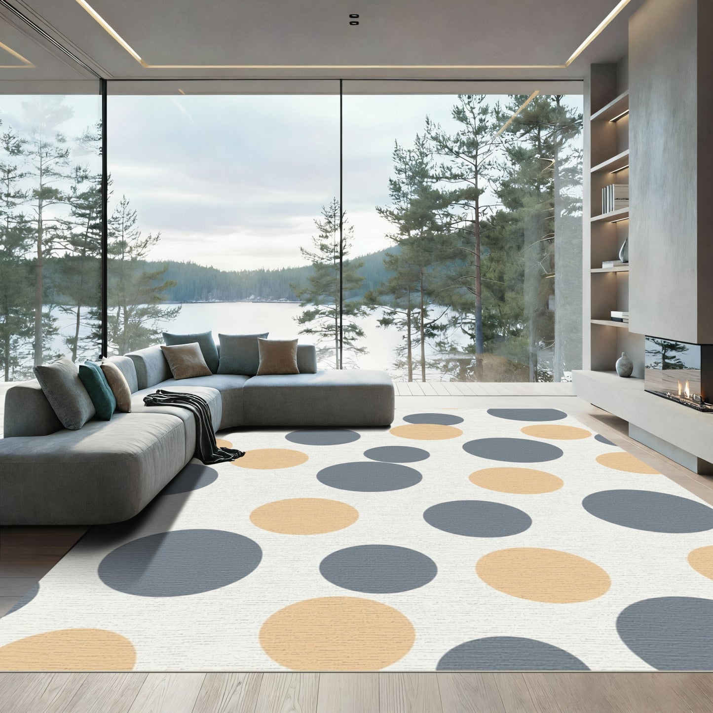 Gray Orange Dot Cluster Rug