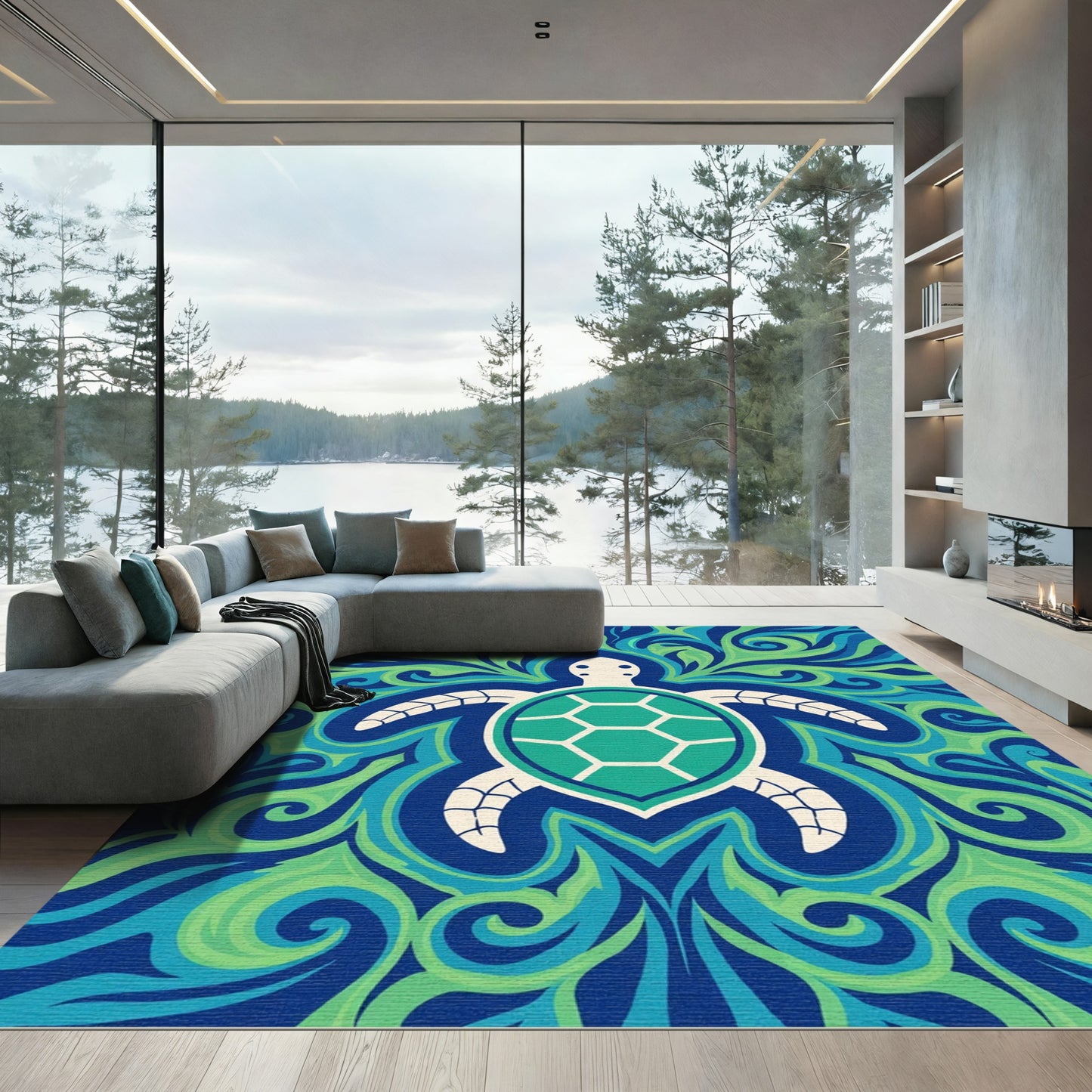 Oceanic Turtle Swirls Blue Green Rug