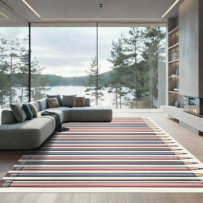 Pink And Blue Striped Pencil Arrangement Rug