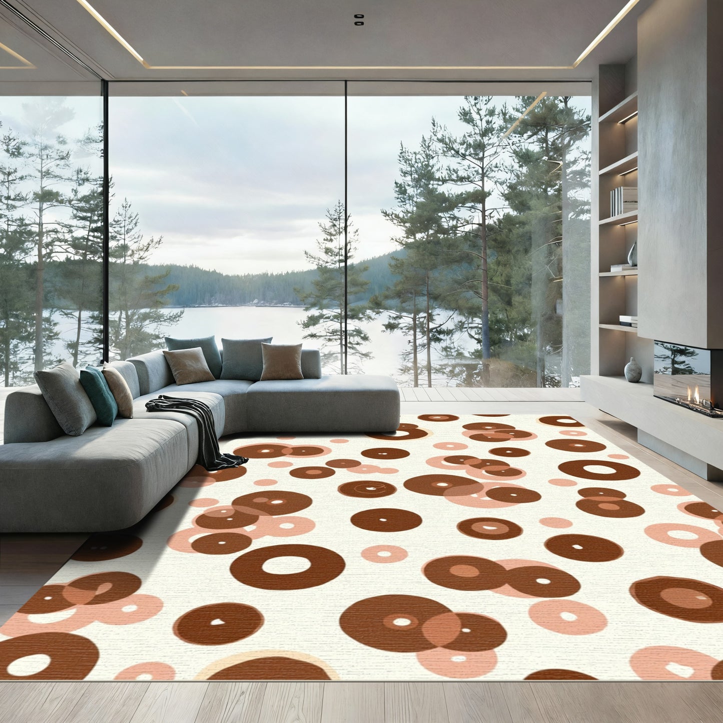 Brown Circles Scattered Over Cream Background Rug