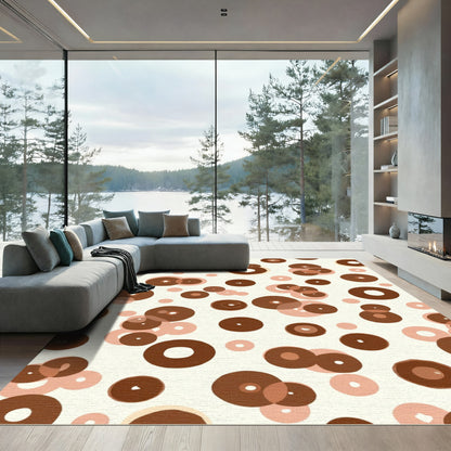 Brown Circles Scattered Over Cream Background Rug