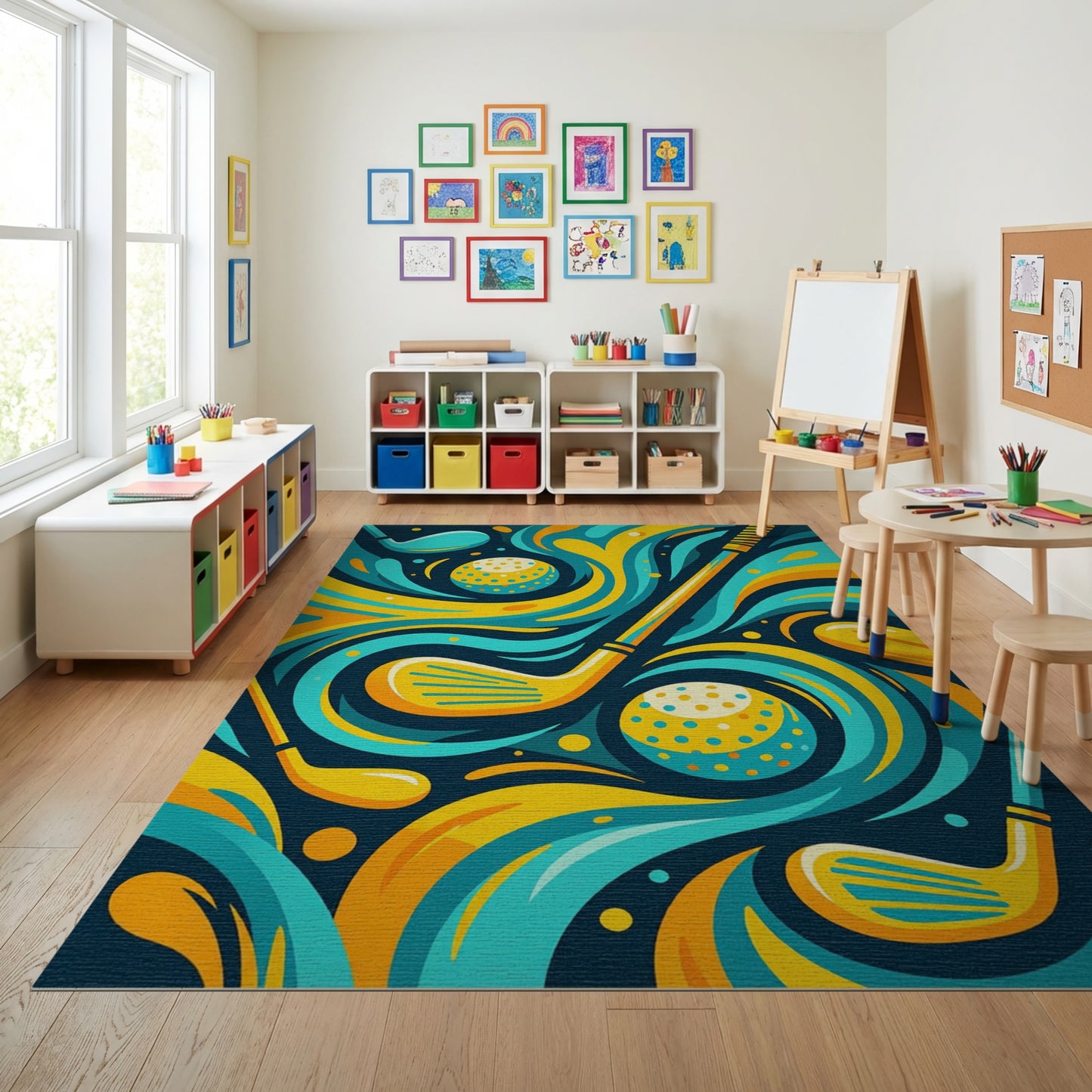 Vibrant Teal Golf Clubs Splash Rug