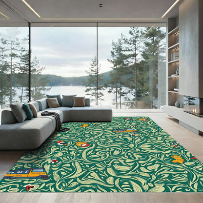 Whimsical Green Botanical Train Companions Rug