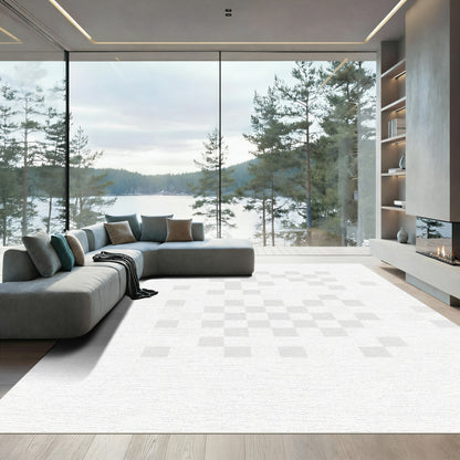 Soft Gray Pixelated Grid Rug