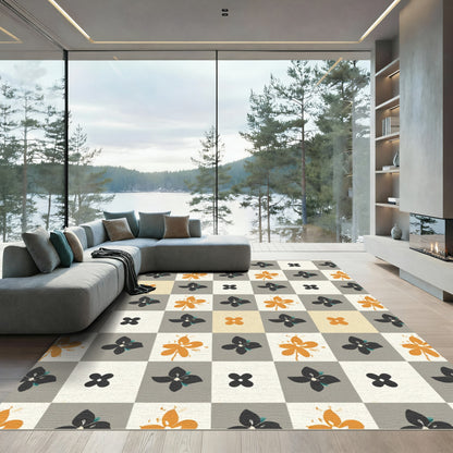 Retro Floral Block Check Rug