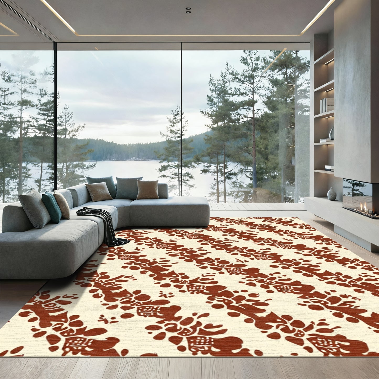 Crimson Almond Blossom Diagonal Rug