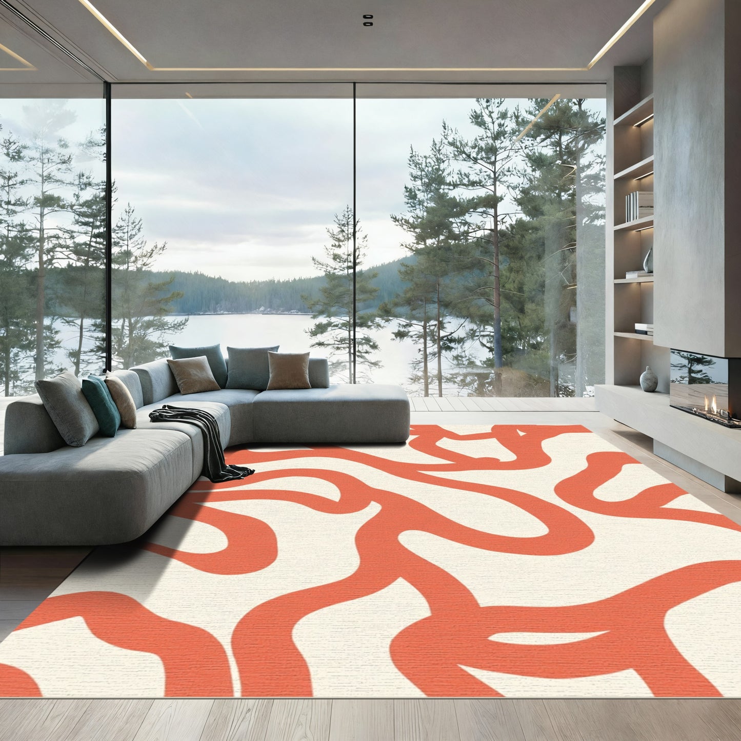 Coral Flowing Abstract Curvy Rug